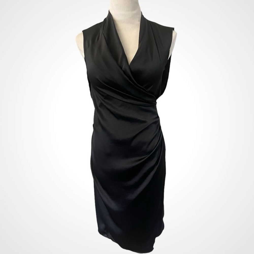 ALLSAINTS ARINA BLACK SATIN WRAP DRESS SIZE 4 - Picture 2 of 13